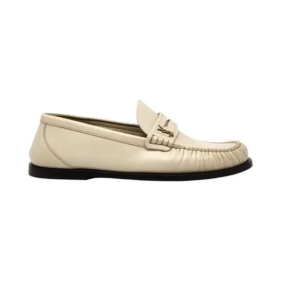 Saint Laurent Le Loafer YSL Monogram Leather Loafers Marble White - New $1050 - Picture 2 of 8